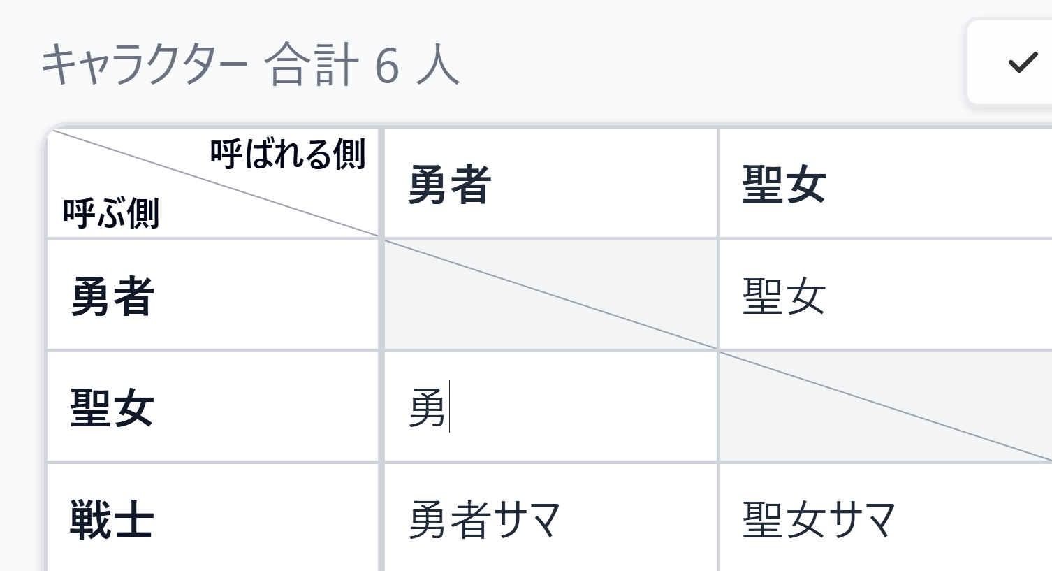 呼称表セルの編集